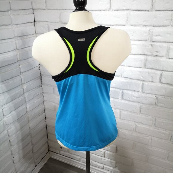 Moret Ultra Speed-Dri Ladies Size Large Blue Black & Lime Racer Back Top - Picture 2 of 9
